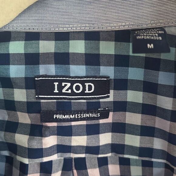 NWT Izod premium essentials blue plaid, checkered button down shirt, m - Picture 2 of 4
